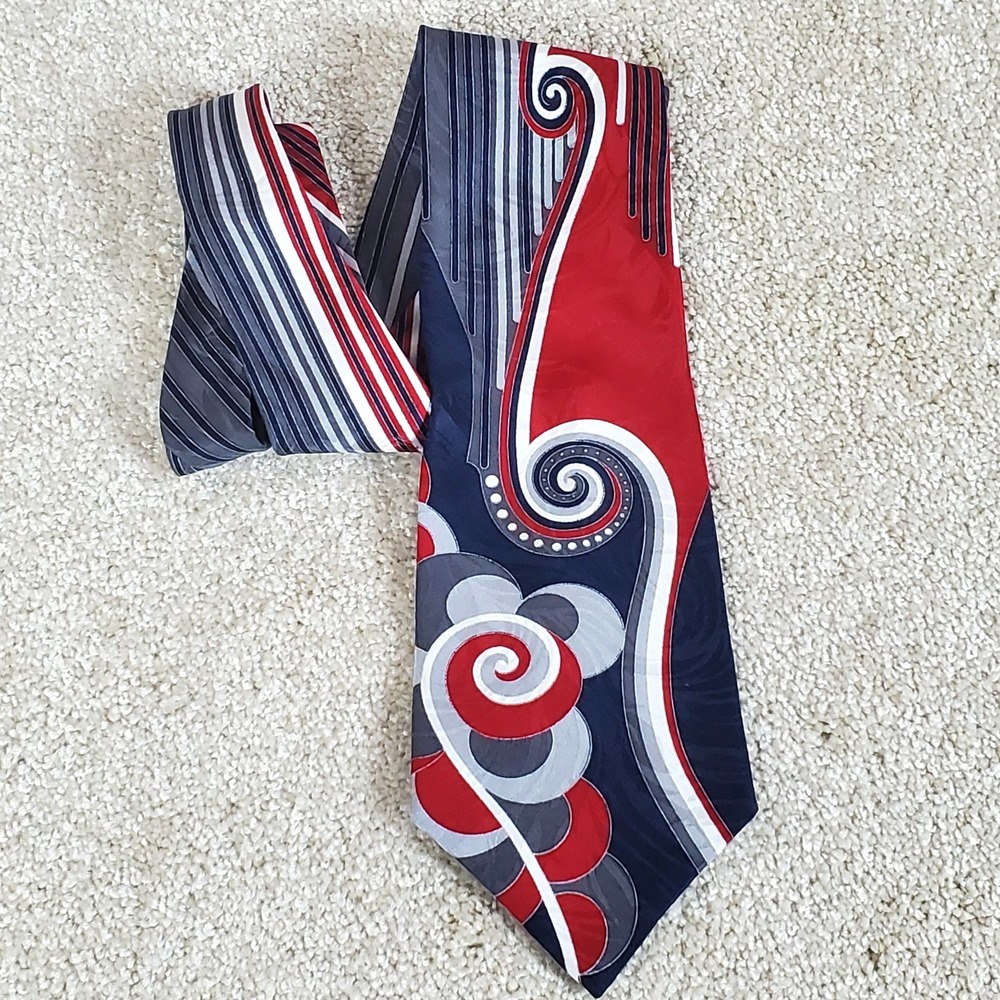 Men's 100% Italian Silk Neck Tie by Ford's Clothier Red / Blue USA 59"